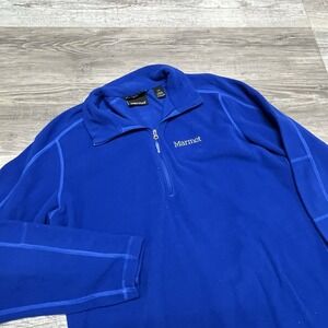 Marmot Men's Blue Polartec 1/4 Quarter Zip Fleece Sweater Size Large Jacket EUC